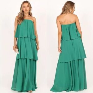 NWT Petal + Pup Bloom Strapless Tiered Maxi Dress Green